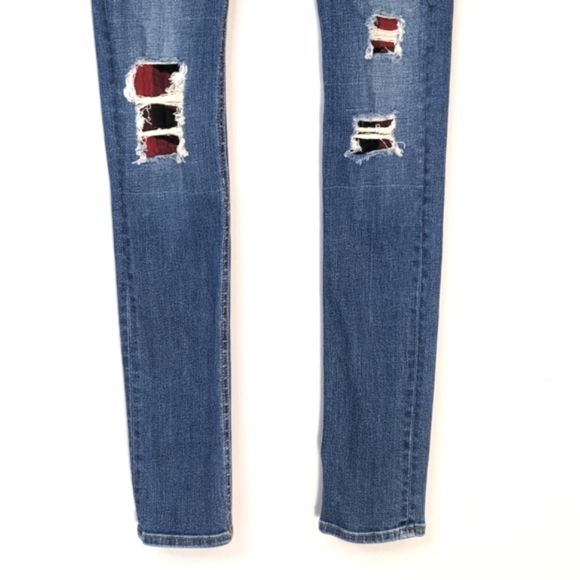 Rag & Bone The Skinny Sloane Plaid Repair Distressed Jeans Red Black Low Rise 24 - Picture 5 of 16